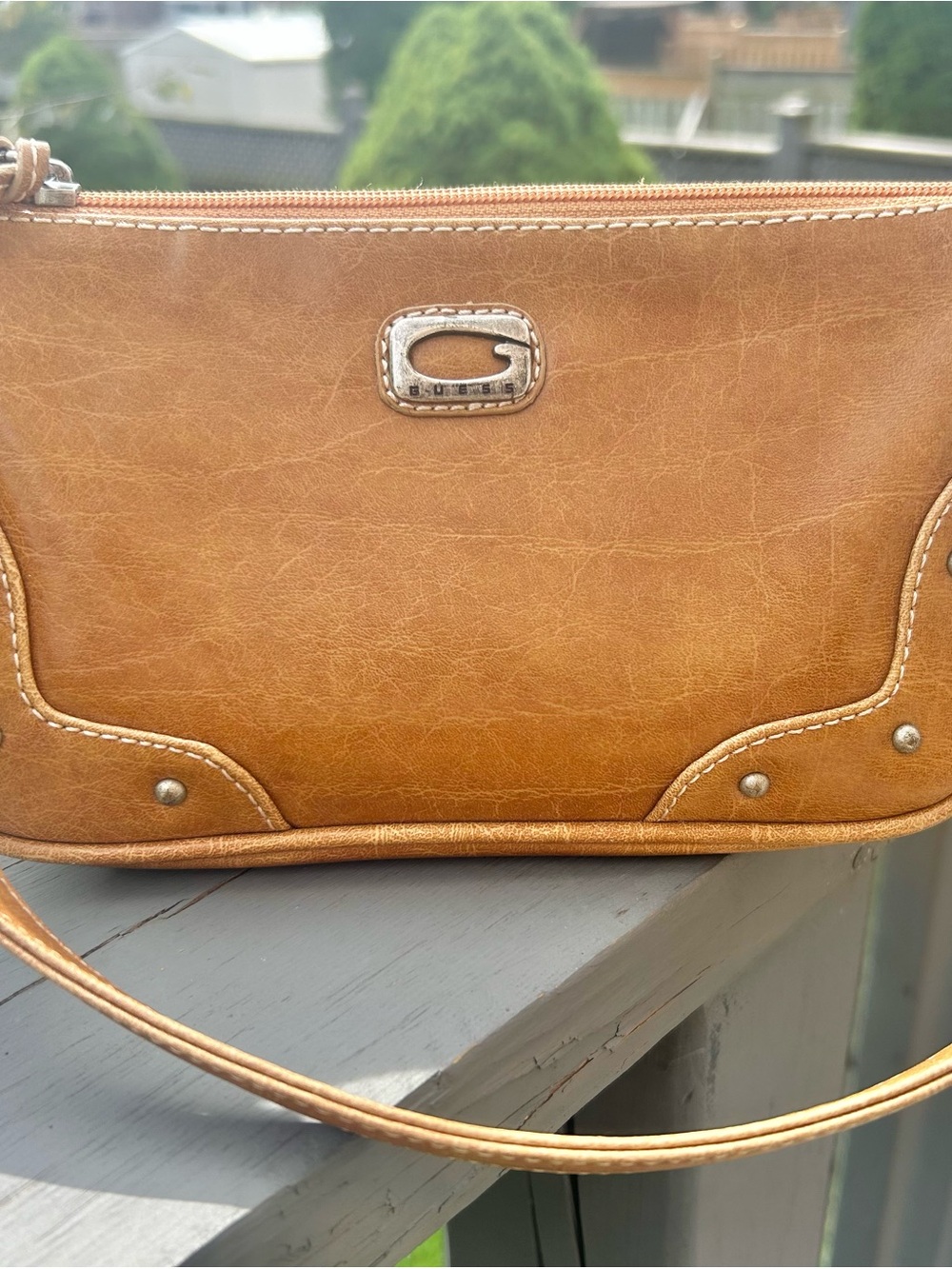 Vintage Y2K Tan/ brown Leather GUESS Mini Bag ,